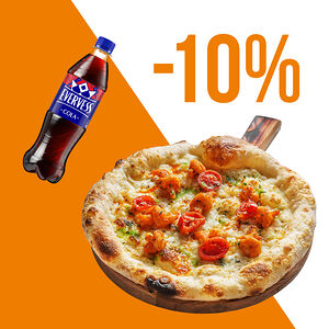 Пицца с креветками кимчи и Evervess-кола