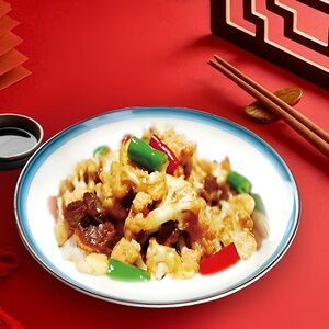 Цветная капуста с мясом на огне