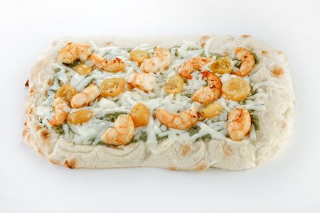 Римская пицца с креветками и шпинатным соусом 