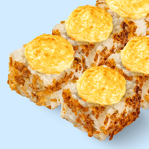 Запечённый с жареным лососем