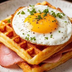 Картофельные вафли с ветчиной и яйцом без глютена