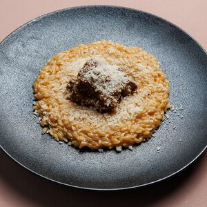 Паста орзо с телячьей щекой