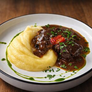 Томленые щечки с картофельным пюре