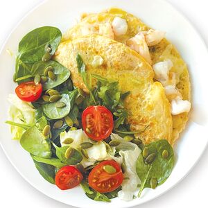 Овсяноблин с креветкой, творожным сыром и овощами (223 г)