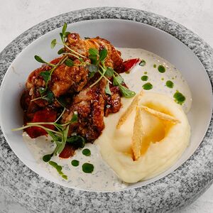 Чахохбили из курицы с картофельно-сырным кремом