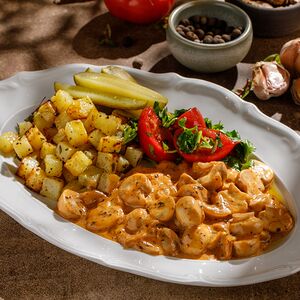 Грибы по-строгановски с картофелем