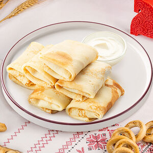 Большая порция блинчиков с мясом 