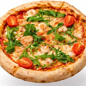 Пицца с креветками и сыром