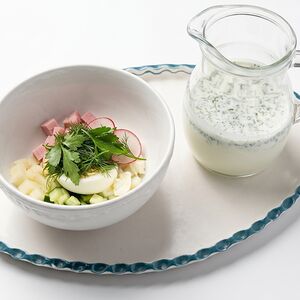 Окрошка с колбасой на мацони