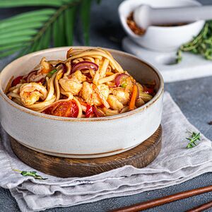 Лапша с креветками