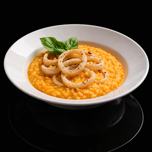 Орзо в сливочной тыкве с кальмаром