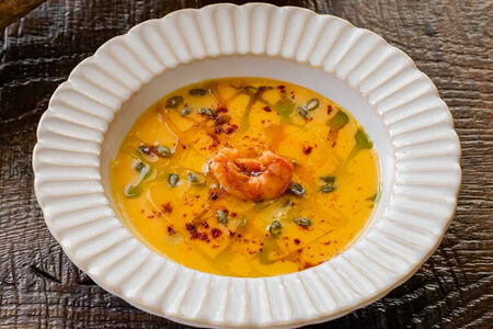 Тыквенный крем-суп с лангустинами 