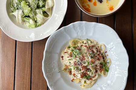 Зеленый салат + Крем суп + Карбонара