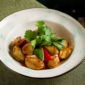 Хрустящие баклажаны с кокосовым муссом