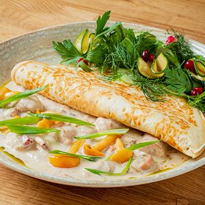 Мачанка с грибами и домашней колбасой