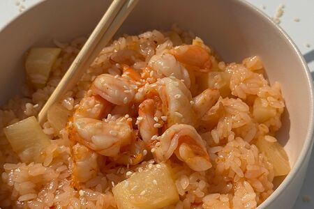 Рис с Креветками и Ананасами в соусе сладкий Чили