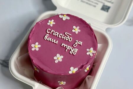 Бенто-торт Спасибо за ваш труд с ромашками Фуксия