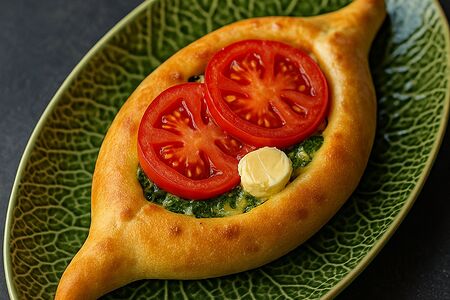 Хачапури по-аджарски с томатами и зеленью
