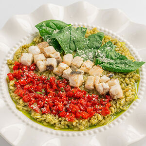 Ризотто с сибасом в шпинатном соусе