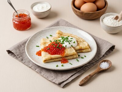 Блинчики с красной икрой