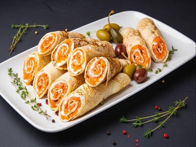 6 блинных рулетов с семгой 