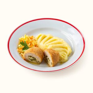 Котлета куриная с сыром, зеленью и картофельным пюре