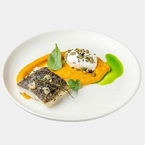 Палтус с тыквенным пюре и трюфельным маскарпоне