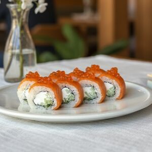 Ролл с рукколой и икрой