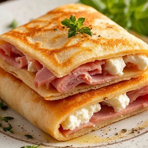 Безглютеновые блинчики с ветчиной и сыром