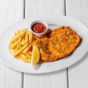 Шницель куриный с карофелем фри