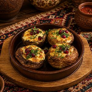Запечённые шампиньоны с сыром и зеленью