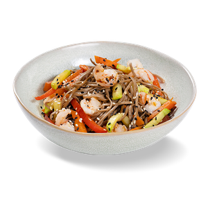 Лапша Гречневая с креветками и овощами