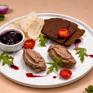 Паштет из куриной печени с ягодным конфитюром и хрустящими гренками
