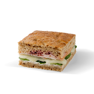 Фокачча с индейкой, моцареллой и брусничным соусом