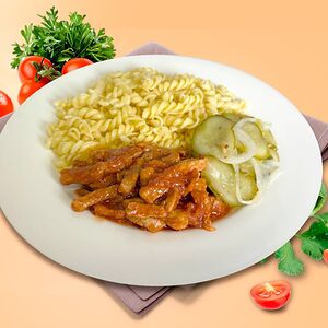 Поджарка из свинины с макаронами 