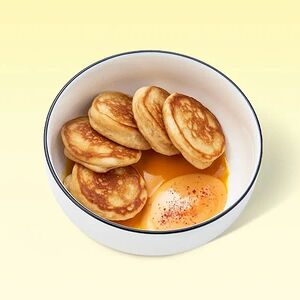 Оладьи с персиковой сгущёнкой и пюре из манго