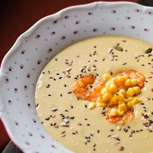 Кукурузный-крем суп с креветкой 