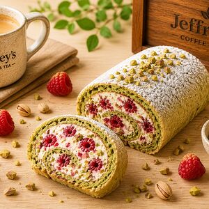 Рулет фисташковый с малиной 