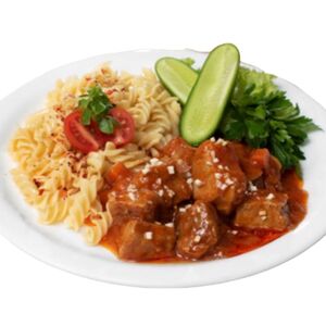 Макароны с гуляшом, говядина