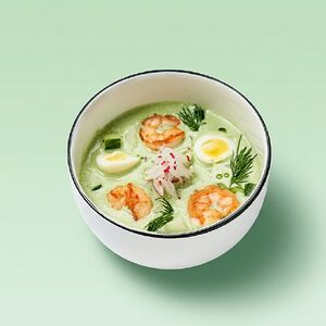Окрошка с креветками на кефире