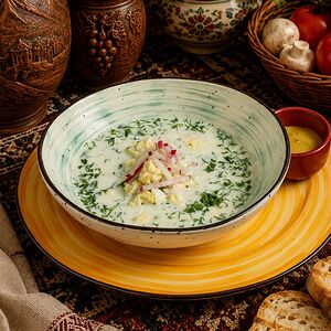 Окрошка с копчёной куриной грудкой 