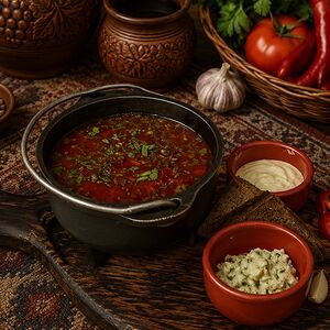 Борщ с гренками и салом