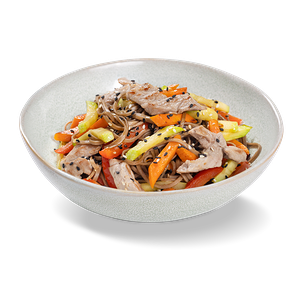 Лапша Гречневая со свининой и овощами