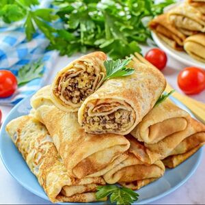 Блинчики с грибами и сыром