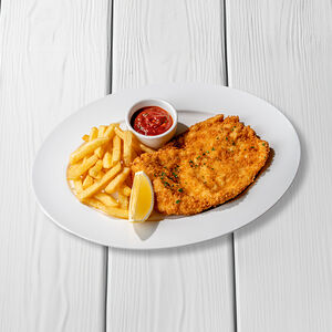 Куриный шницель с картофелем фри