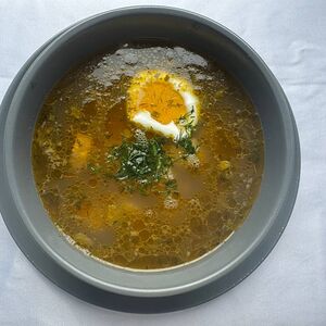 Суп перловый с грибами, с курицей и сметаной