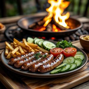 Ланч с колбасками гриль