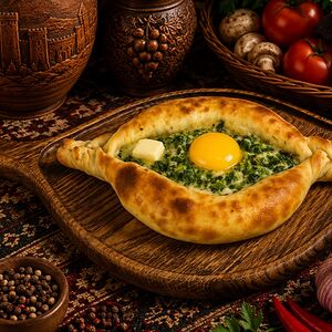 Хачапури по-аджарски с сыром и зеленью