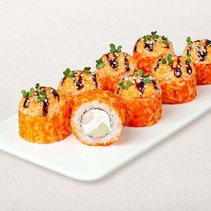 Шеф ролл с лососем и креветкой запеченный ролл