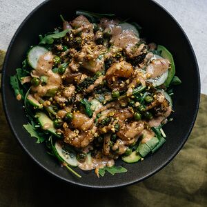 Зелёный салат с креветками